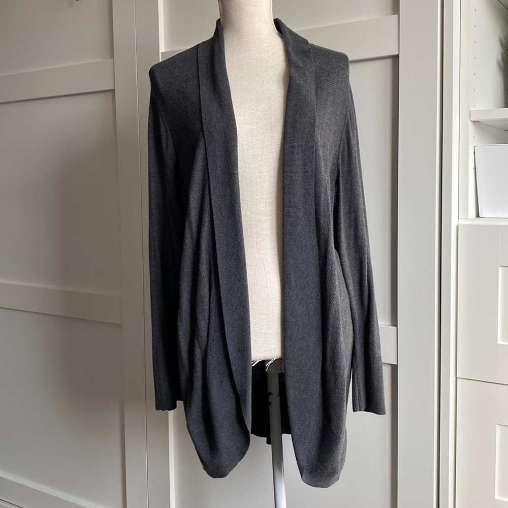 Addition Elle - Charcoal Grey Open Long Line Cardi